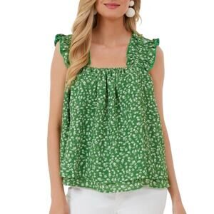Hyacinth House Women's XL Green Floral Ruffle Tank Top Sleeveless Spring 2550-35